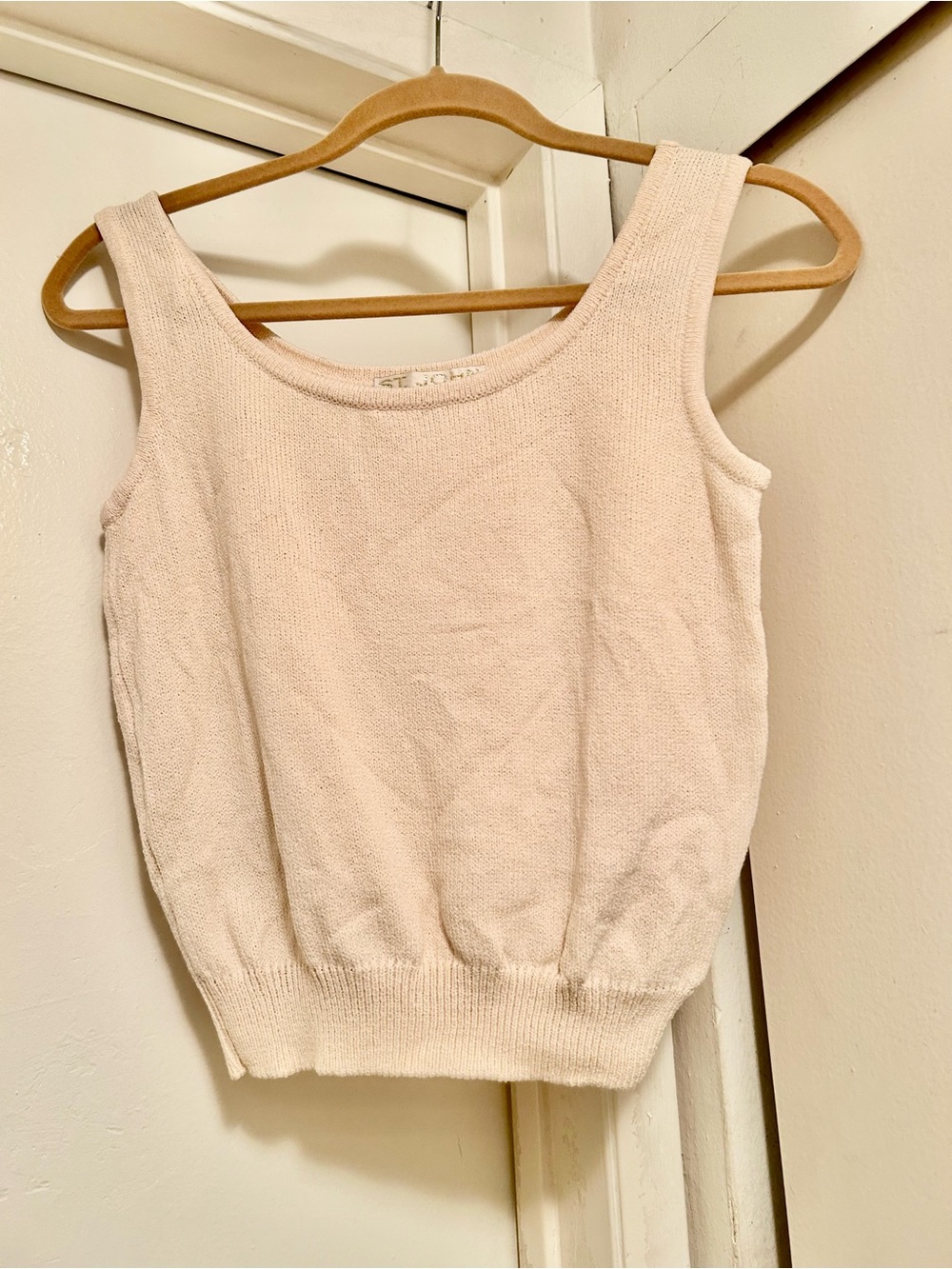St. John Cream Knit Pullover with Gold Logo
